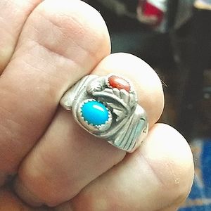 Silver turquoise men's or ladies ring size 9